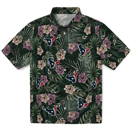 Houston Texans Hawaiian Shirt - Hibiscus Leaves Pattern | Moonbestprint