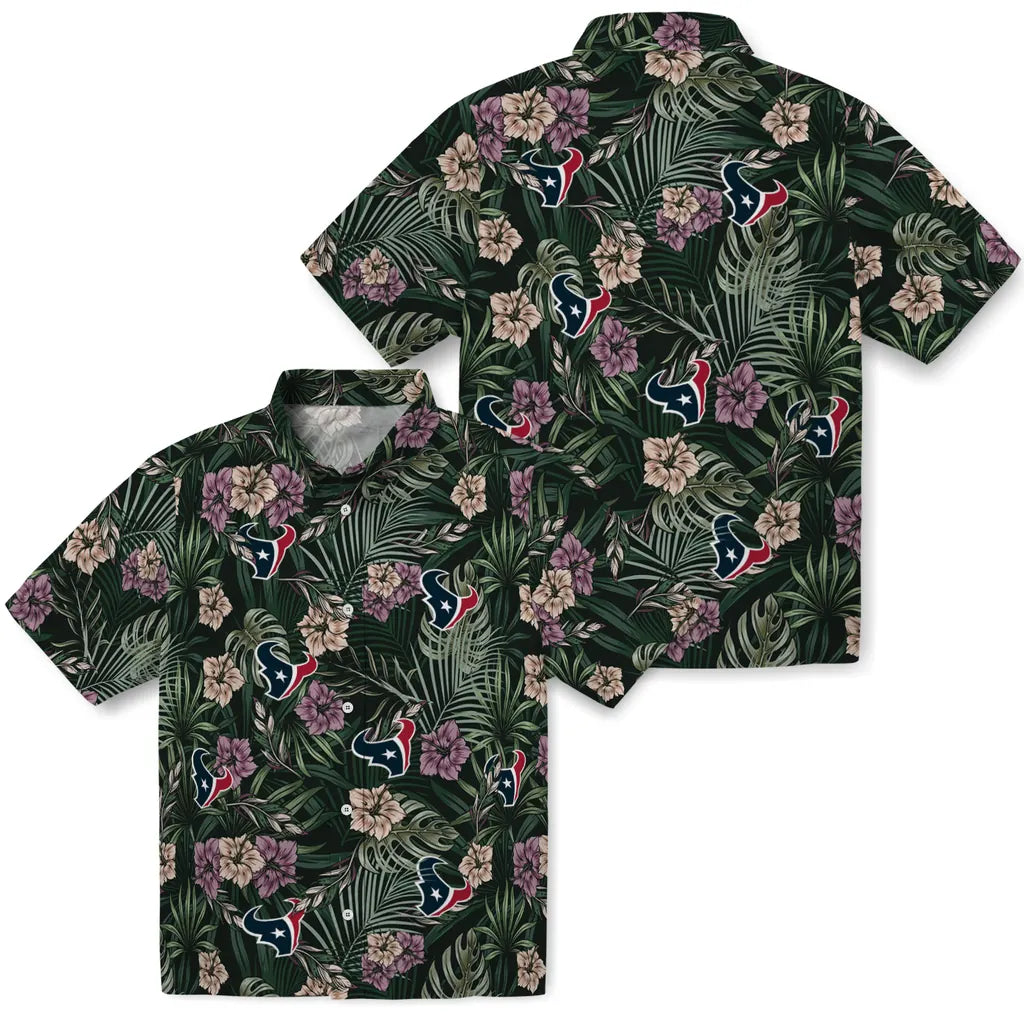 Houston Texans Hawaiian Shirt - Hibiscus Leaves Pattern | Moonbestprint