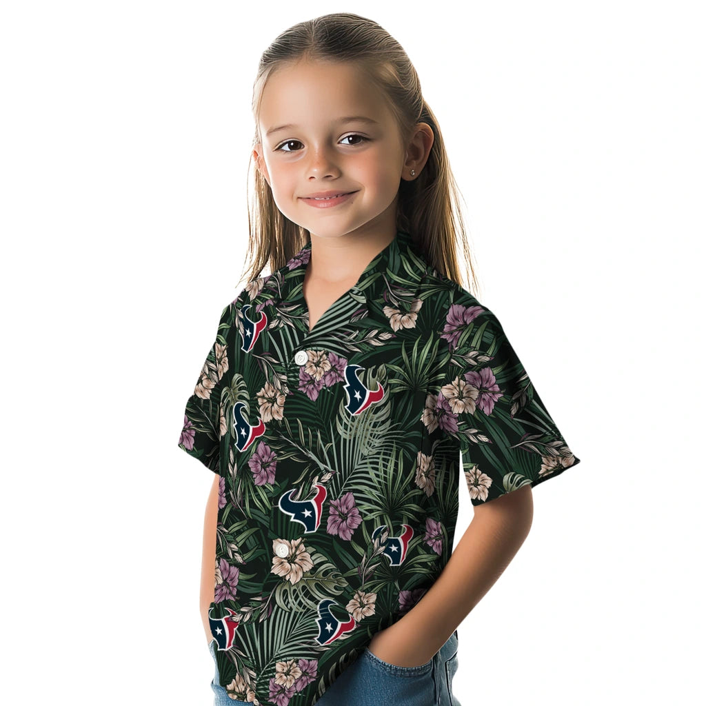 Houston Texans Hawaiian Shirt - Hibiscus Leaves Pattern | Moonbestprint