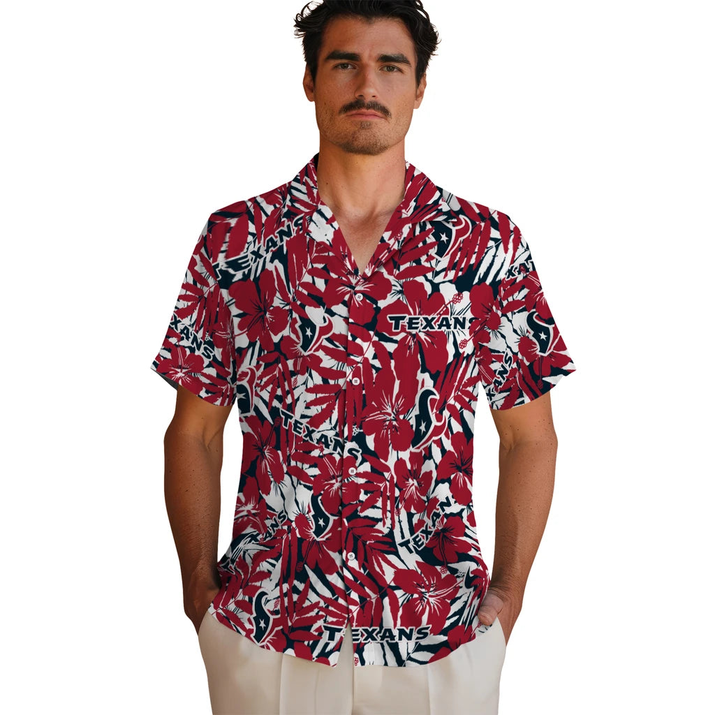 Houston Texans Hawaiian Shirt - Hibiscus Overlay | Moonbestprint