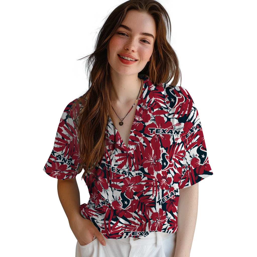 Houston Texans Hawaiian Shirt - Hibiscus Overlay | Moonbestprint