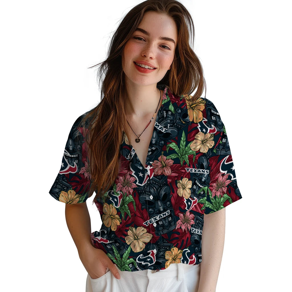 Houston Texans Hawaiian Shirt - Hibiscus Tiki Jungle | Moonbestprint