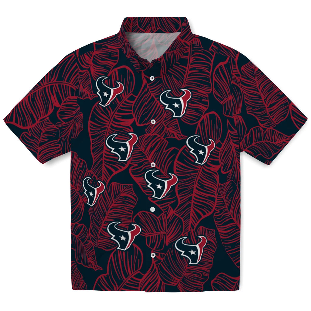 Houston Texans Hawaiian Shirt - Leaf Outline | Moonbestprint