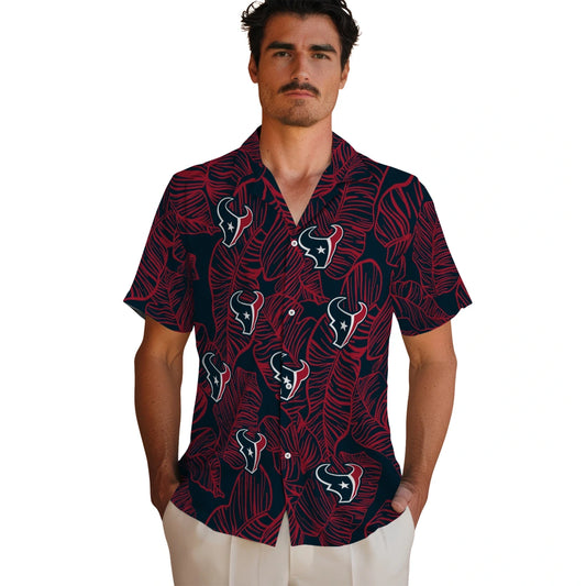 Houston Texans Hawaiian Shirt - Leaf Outline | Moonbestprint