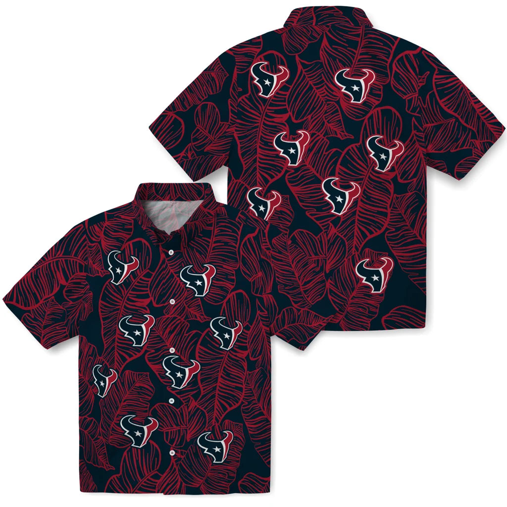 Houston Texans Hawaiian Shirt - Leaf Outline | Moonbestprint