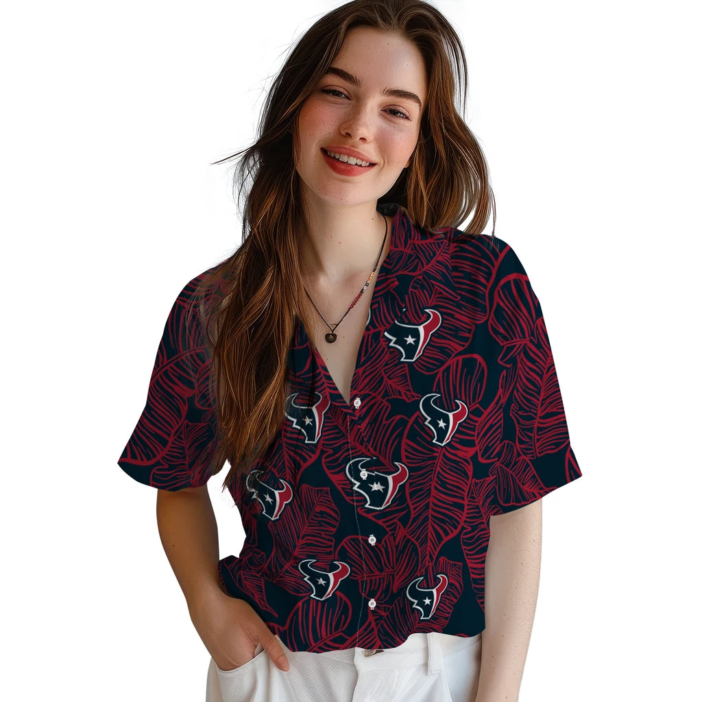 Houston Texans Hawaiian Shirt - Leaf Outline | Moonbestprint
