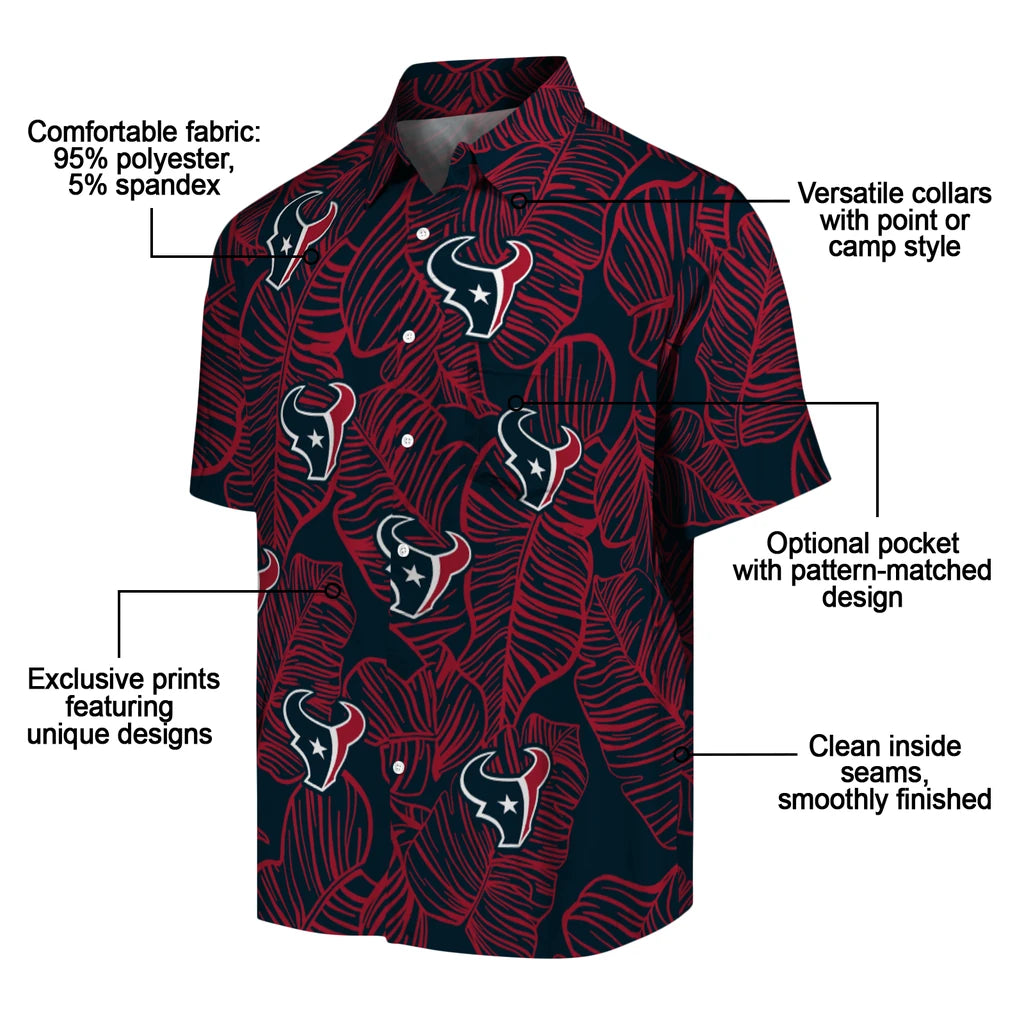 Houston Texans Hawaiian Shirt - Leaf Outline | Moonbestprint