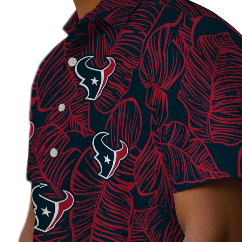 Houston Texans Hawaiian Shirt - Leaf Outline | Moonbestprint