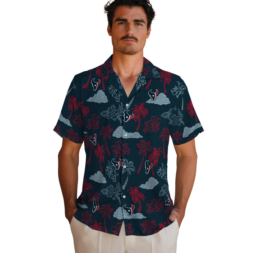 Houston Texans Hawaiian Shirt - Palm And Clouds | Moonbestprint