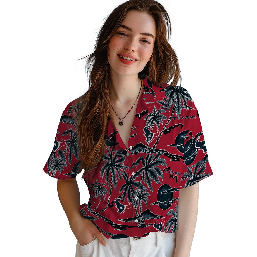 Houston Texans Hawaiian Shirt - Palm Sunset | Moonbestprint
