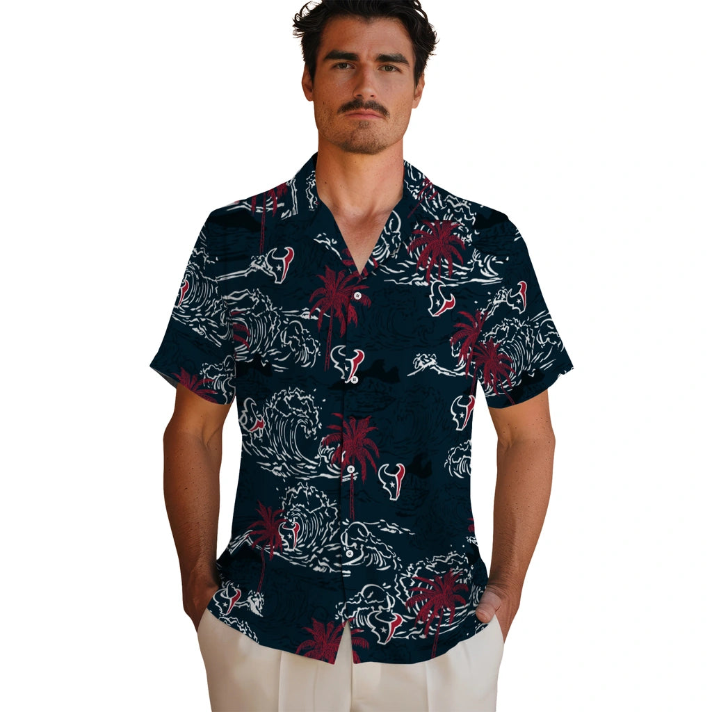Houston Texans Hawaiian Shirt - Wave Palm | Moonbestprint