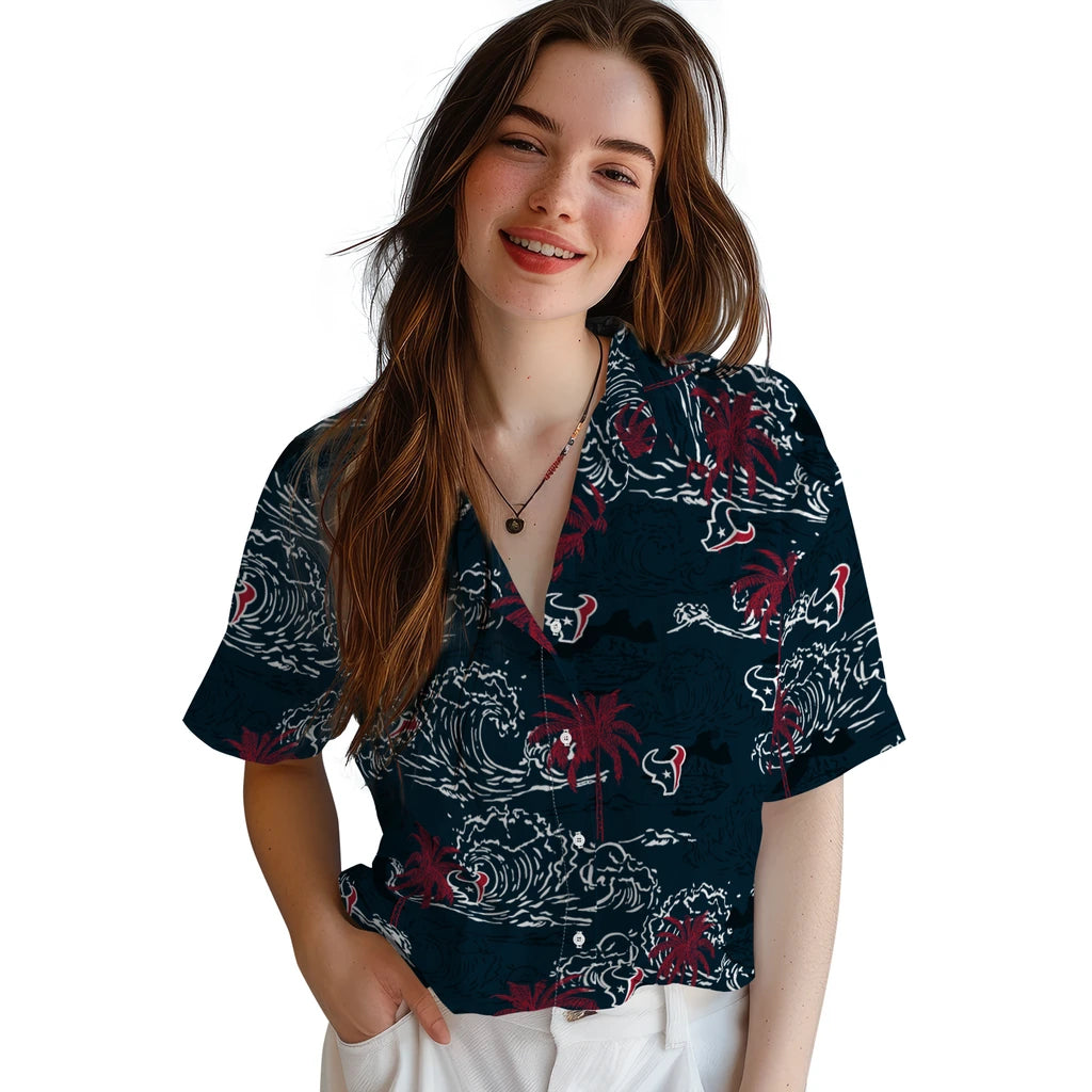 Houston Texans Hawaiian Shirt - Wave Palm | Moonbestprint