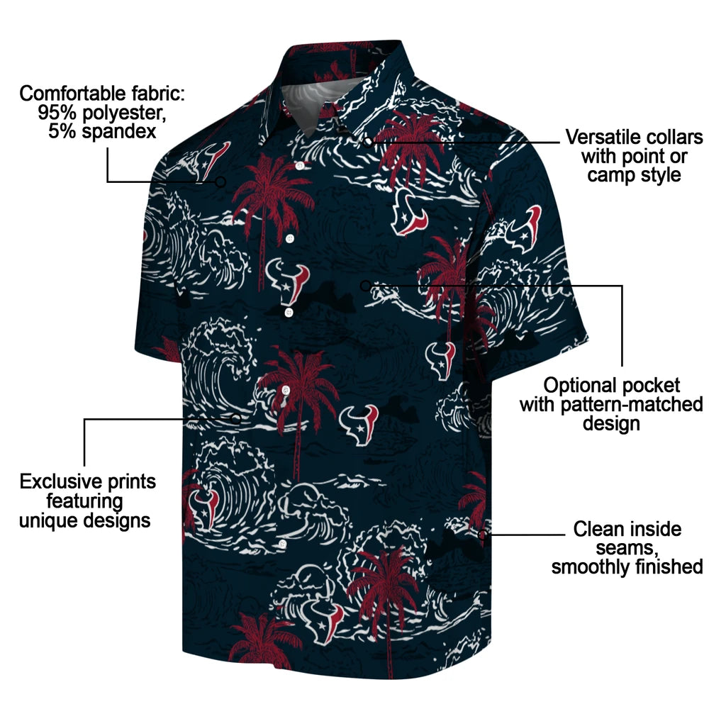 Houston Texans Hawaiian Shirt - Wave Palm | Moonbestprint