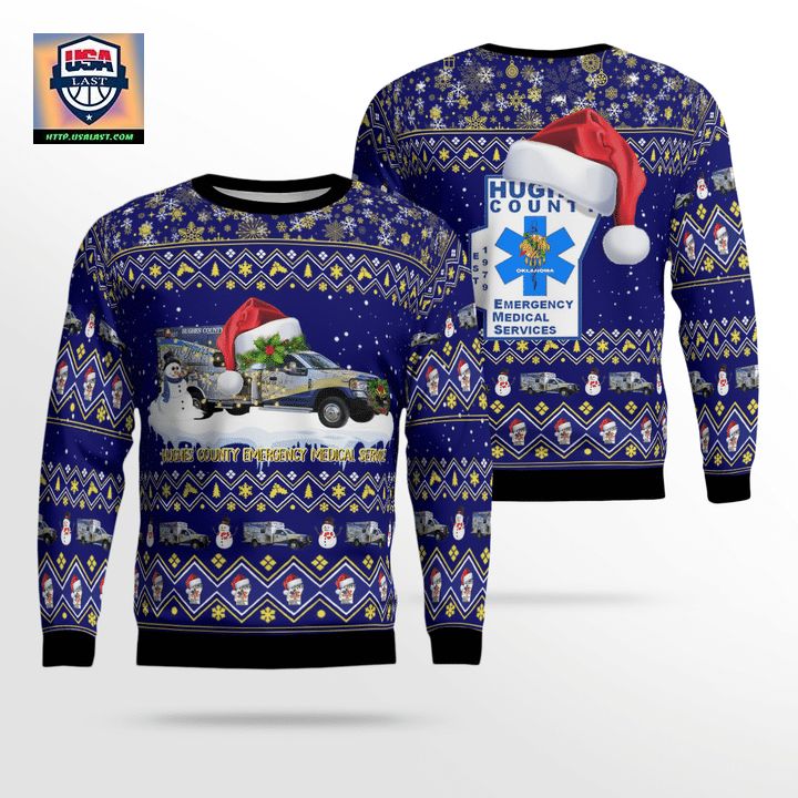 Hughes County Emergency Medical Service Christmas AOP Sweater ? AI21 ? Usalast