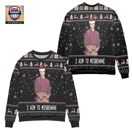 I Aim to Misbehave Survay Says Snowflake Reindeer Pattern Ugly Christmas Sweater ? Black ? Usalast