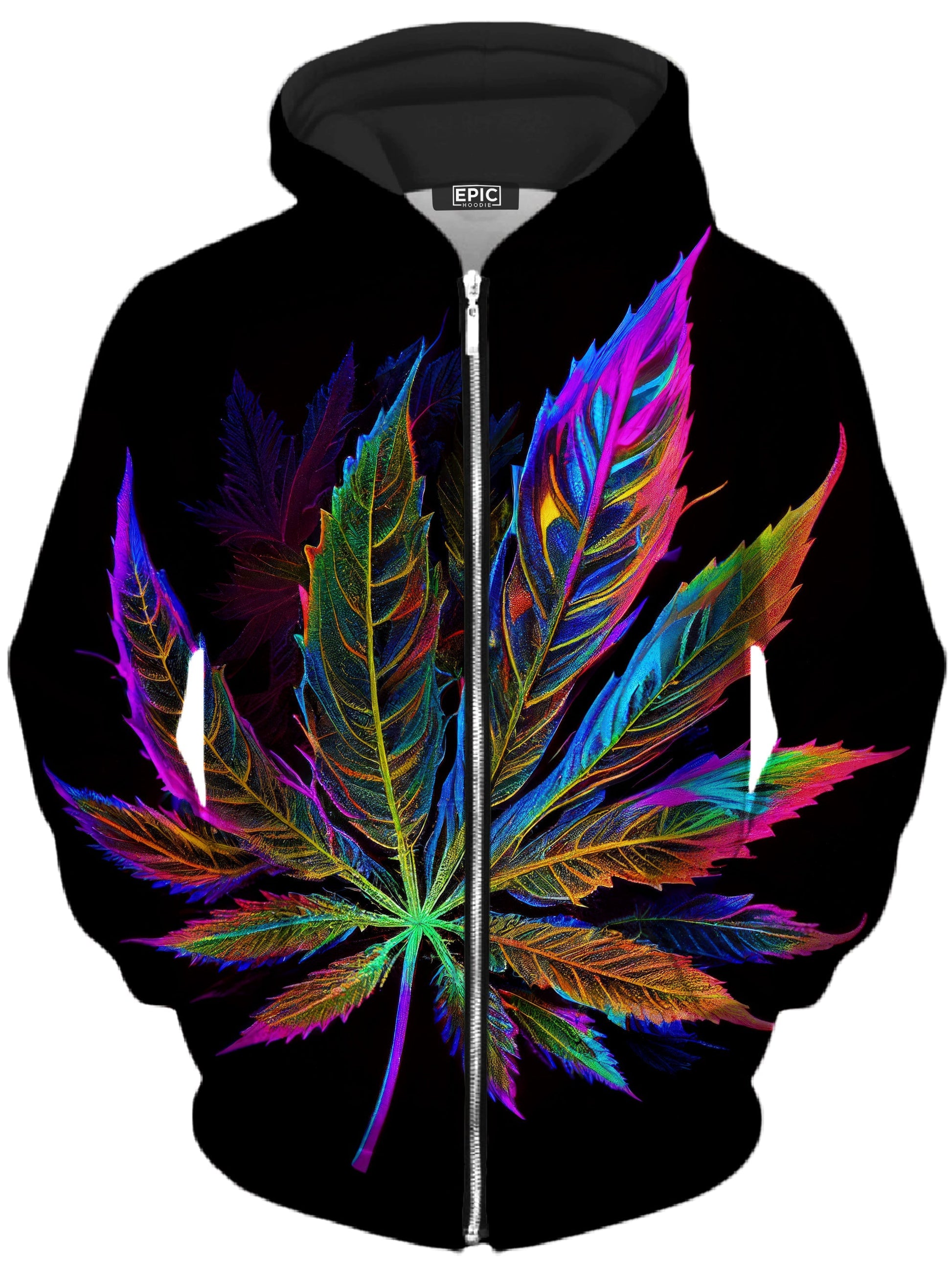 Blacklight Weed Unisex Zip-Up Hoodie -Moonbestprint