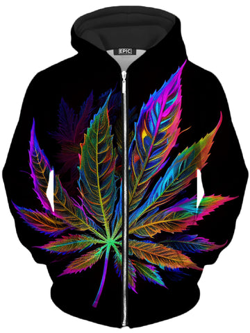Blacklight Weed Unisex Zip-Up Hoodie -Moonbestprint