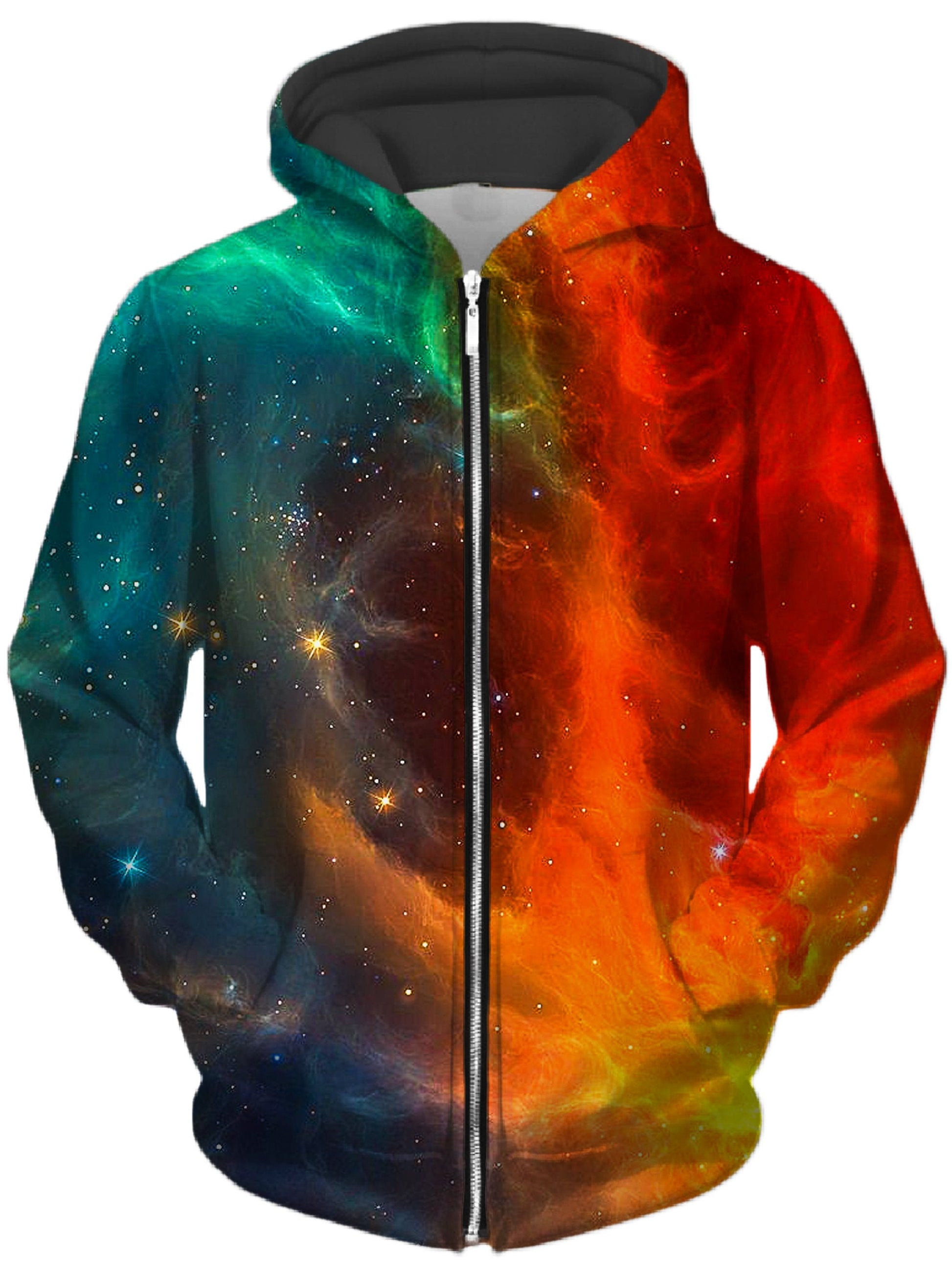 Fire and Ice Galaxy Unisex Zip-Up Hoodie -Moonbestprint