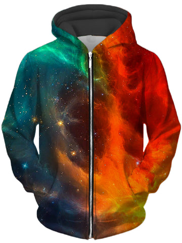Fire and Ice Galaxy Unisex Zip-Up Hoodie -Moonbestprint