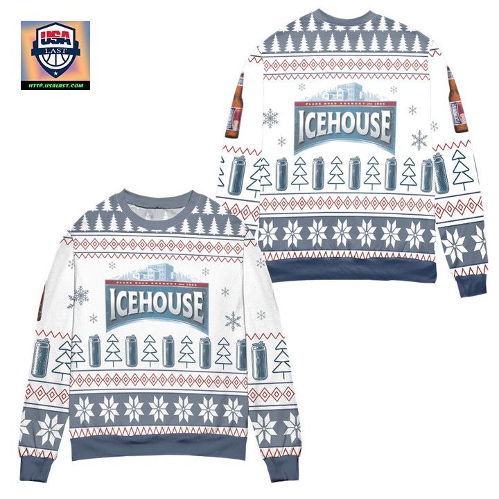 Ice House Logo Christmas Pattern Ugly Christmas Sweater ? White Blue ? Usalast