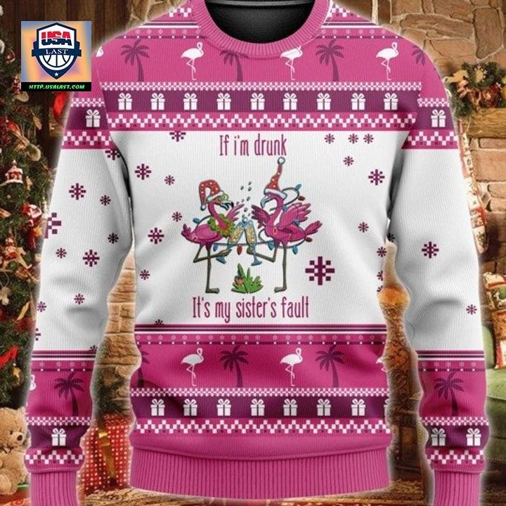 If Im Drunk Its My Sister Fault Flamingo Chritsmas Sweater Hoodie ? Usalast
