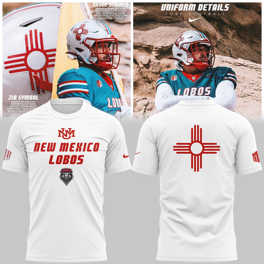 Special Edition New Mexico Lobos Wordmark Logo Uniform Tshirt - White Moonbestprint