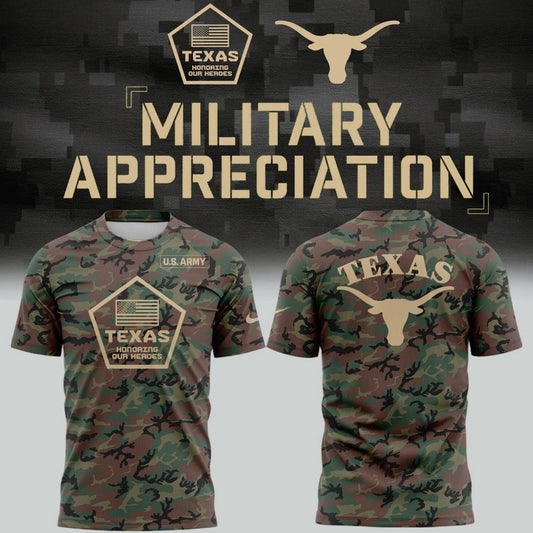 2025 Texas Longhorns Military Appreciation Camo T-Shirt | DN57 Moonbestprint