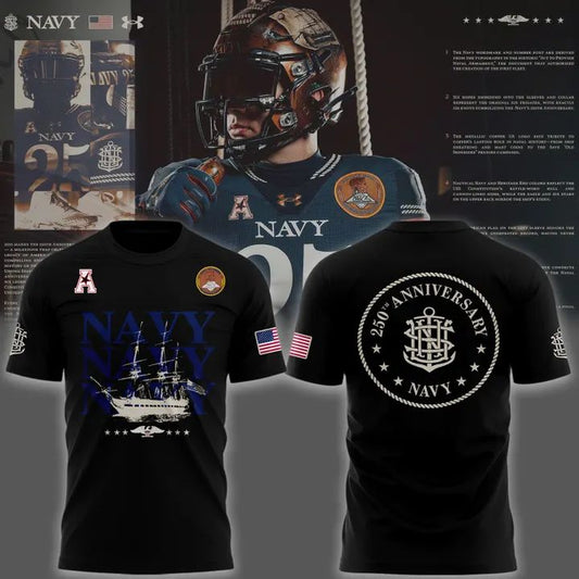 Navy Midshipmen 250th Anniversary T-shirt black for fans | UK88 Moonbestprint