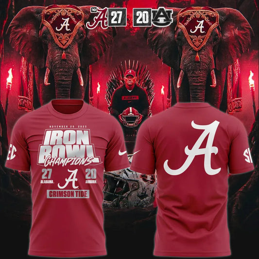 Men's Red Alabama Crimson Tide 2025 Iron Bowl Champions T-shirt | TV89 Moonbestprint
