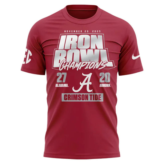 Men's Red Alabama Crimson Tide 2025 Iron Bowl Champions T-shirt | TV89 Moonbestprint