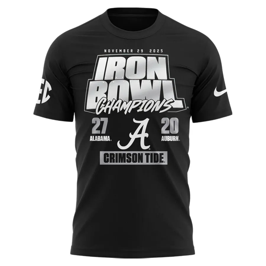 Men's Black Alabama Crimson Tide 2025 Iron Bowl Champions T-shirt | UM41 Moonbestprint