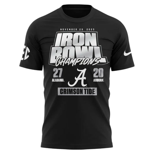 Men's Black Alabama Crimson Tide 2025 Iron Bowl Champions T-shirt | UM41 Moonbestprint