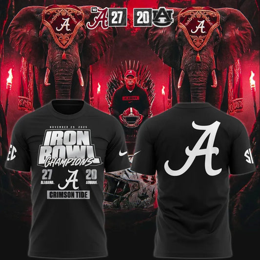 Men's Black Alabama Crimson Tide 2025 Iron Bowl Champions T-shirt | UM41 Moonbestprint
