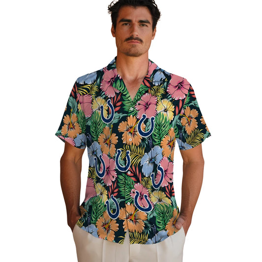 Indianapolis Colts Hawaiian Shirt - Brilliant Hibiscus Garden | Moonbestprint