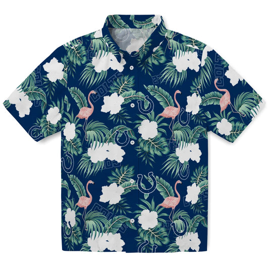 Indianapolis Colts Hawaiian Shirt - Flamingo and Hibiscus | Moonbestprint