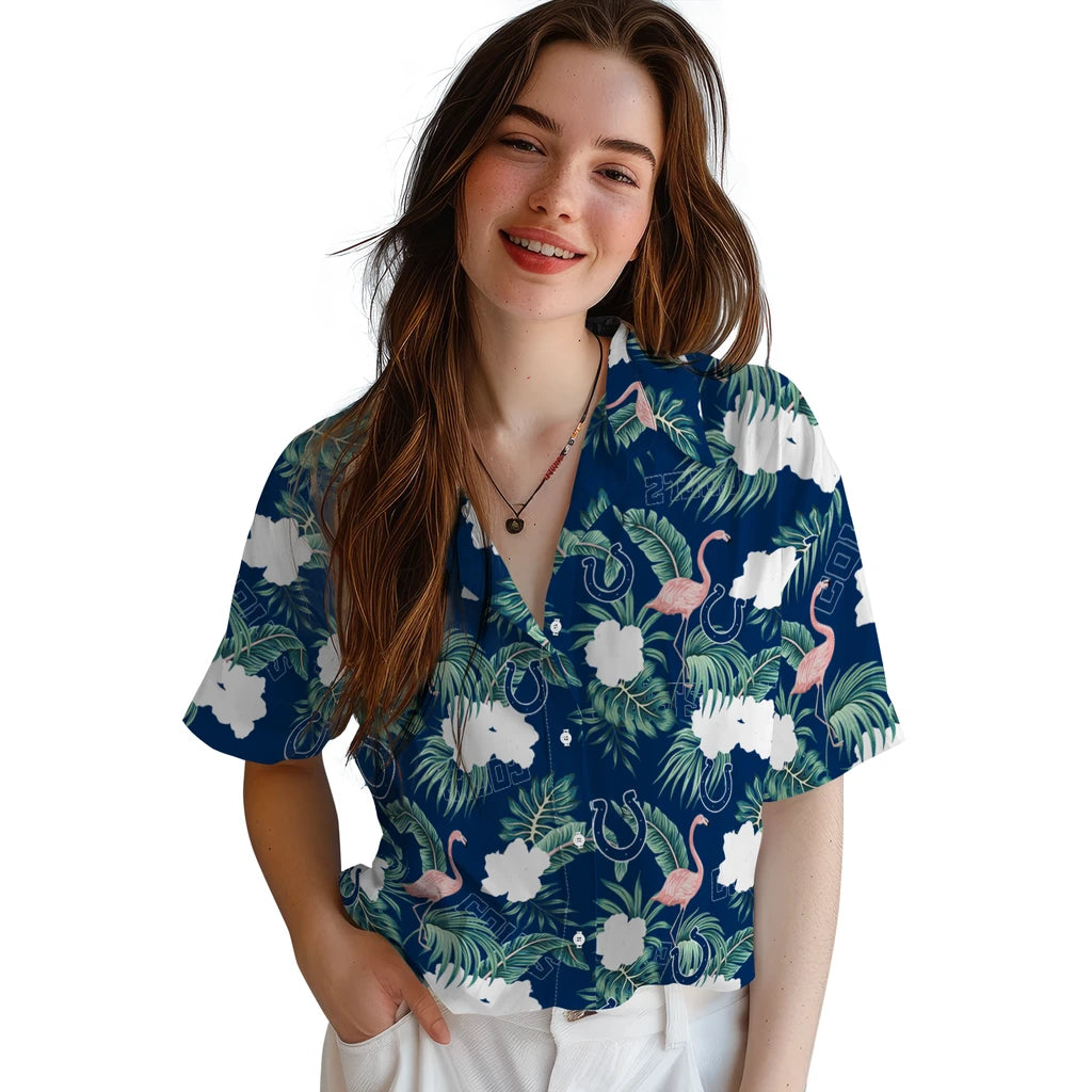 Indianapolis Colts Hawaiian Shirt - Flamingo and Hibiscus | Moonbestprint