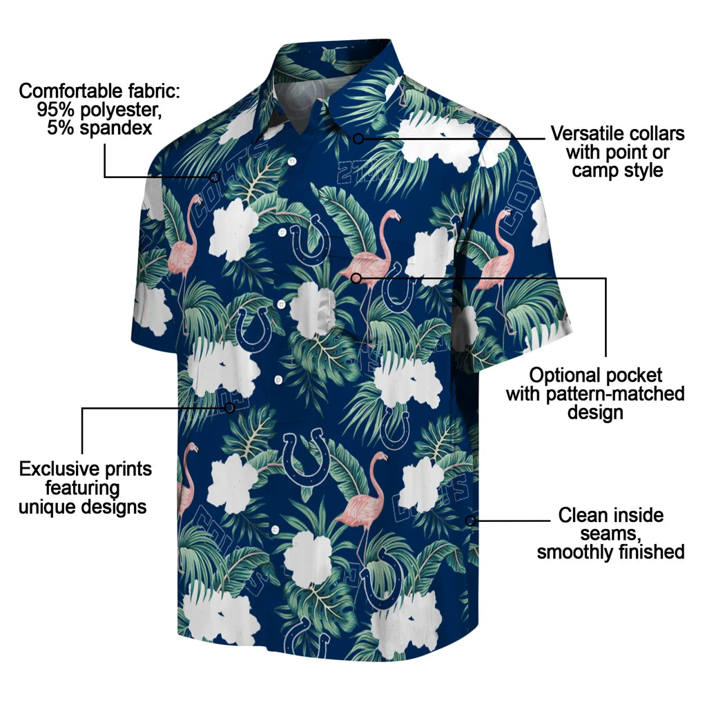 Indianapolis Colts Hawaiian Shirt - Flamingo and Hibiscus | Moonbestprint