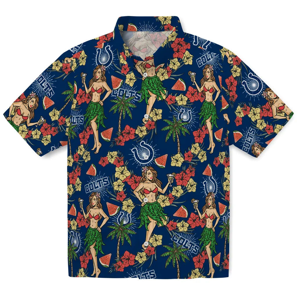 Indianapolis Colts Hawaiian Shirt - Hawaiian Girls Design | Moonbestprint