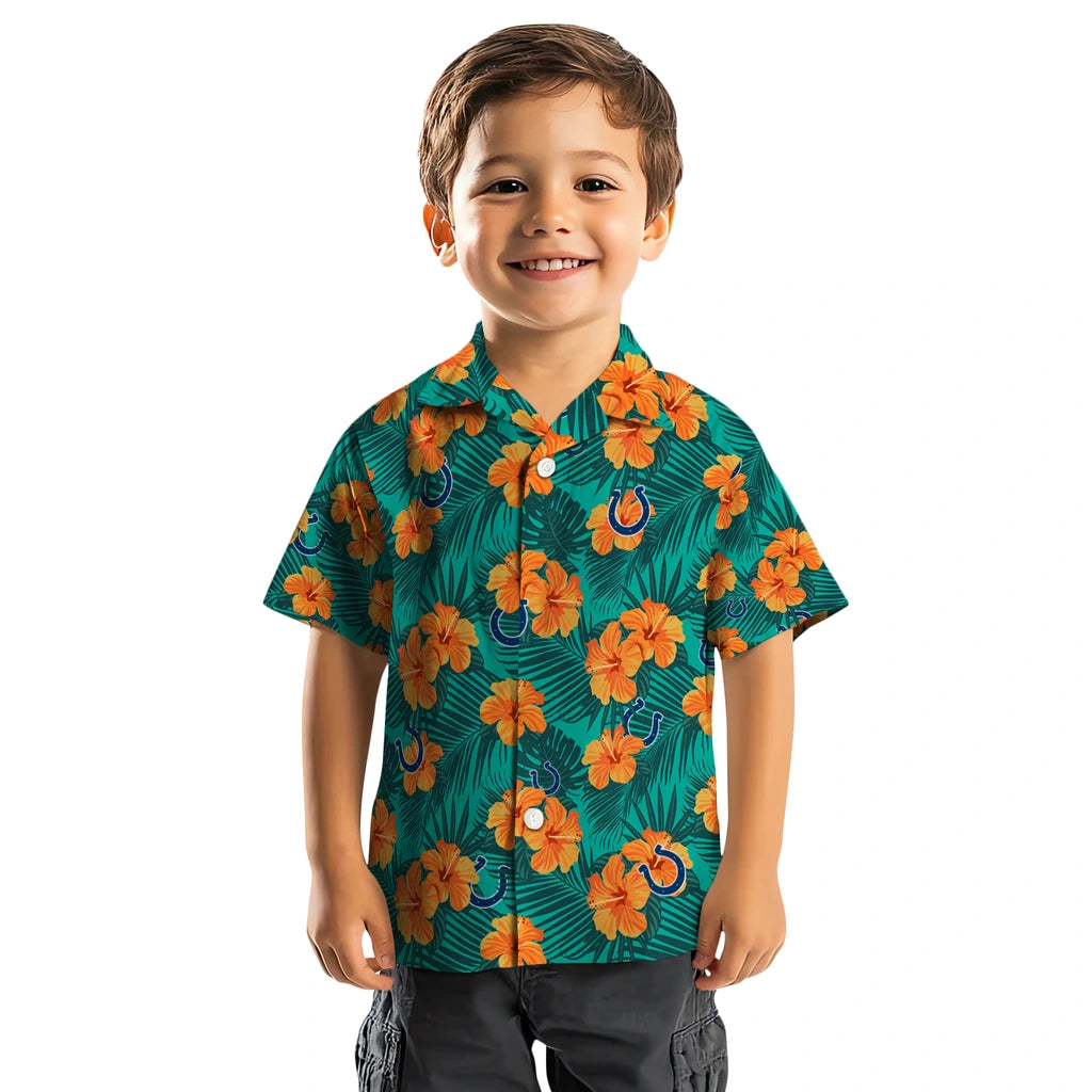 Indianapolis Colts Hawaiian Shirt - Hibiscus and Palm Leaves | Moonbestprint