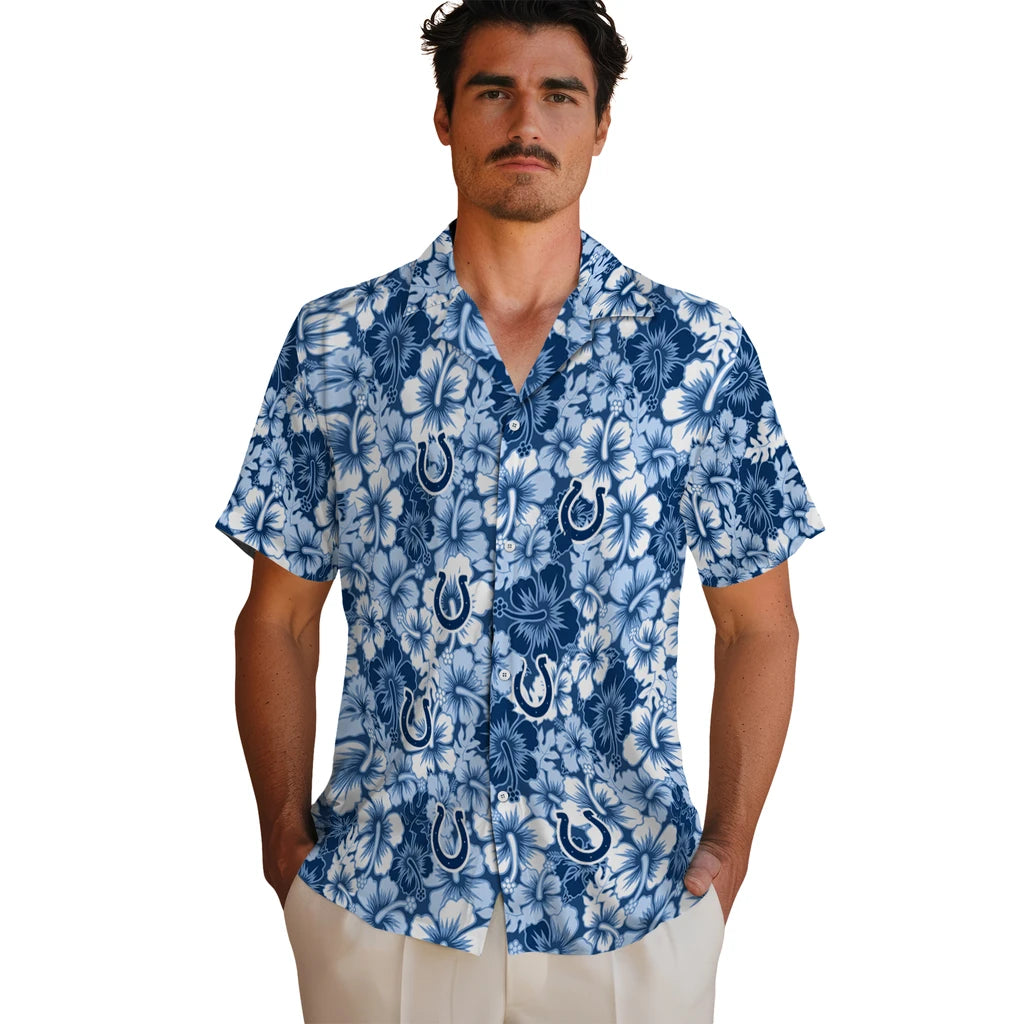 Indianapolis Colts Hawaiian Shirt - Hibiscus Blooms | Moonbestprint