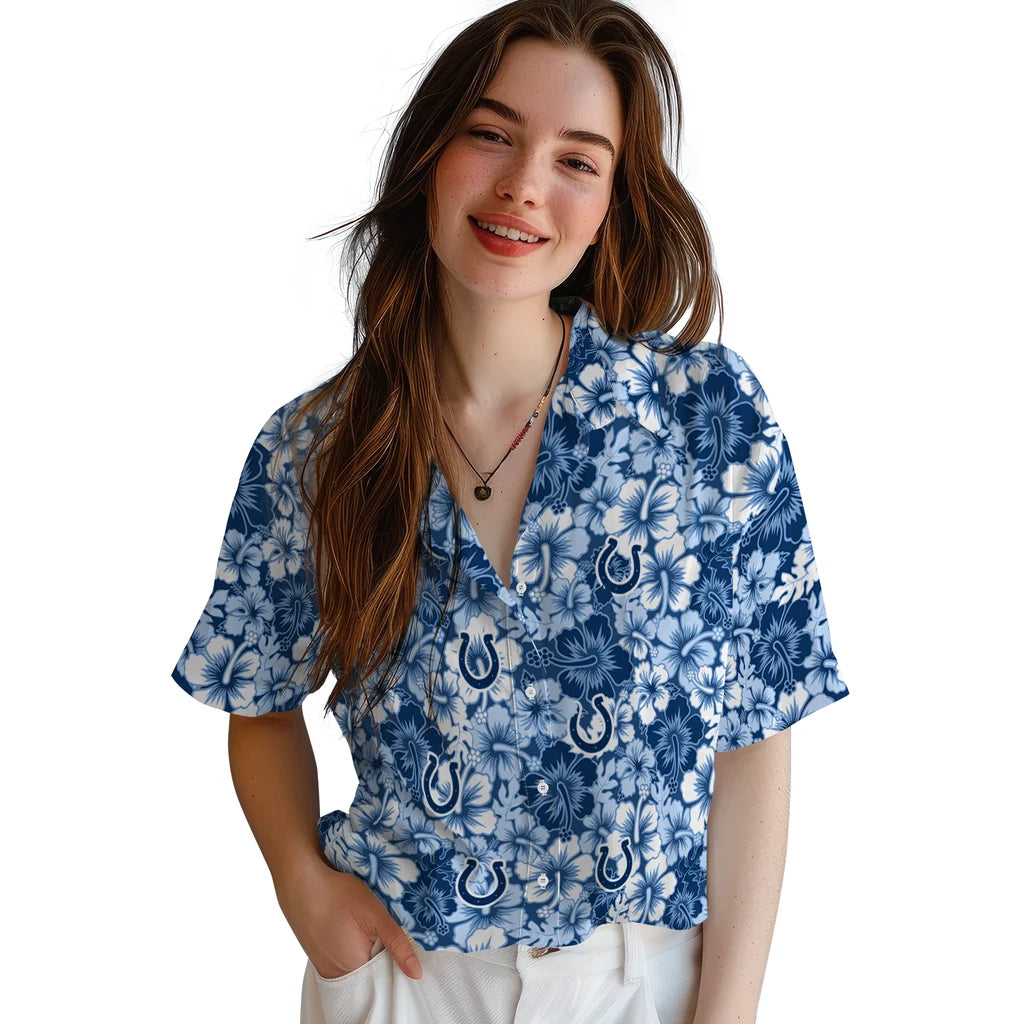 Indianapolis Colts Hawaiian Shirt - Hibiscus Blooms | Moonbestprint