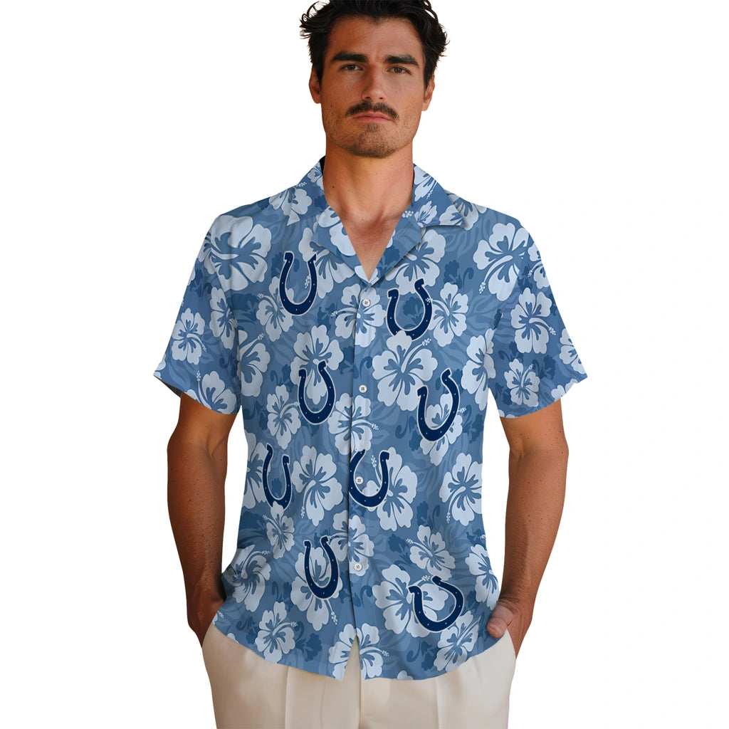 Indianapolis Colts Hawaiian Shirt - Hibiscus Cluster | Moonbestprint