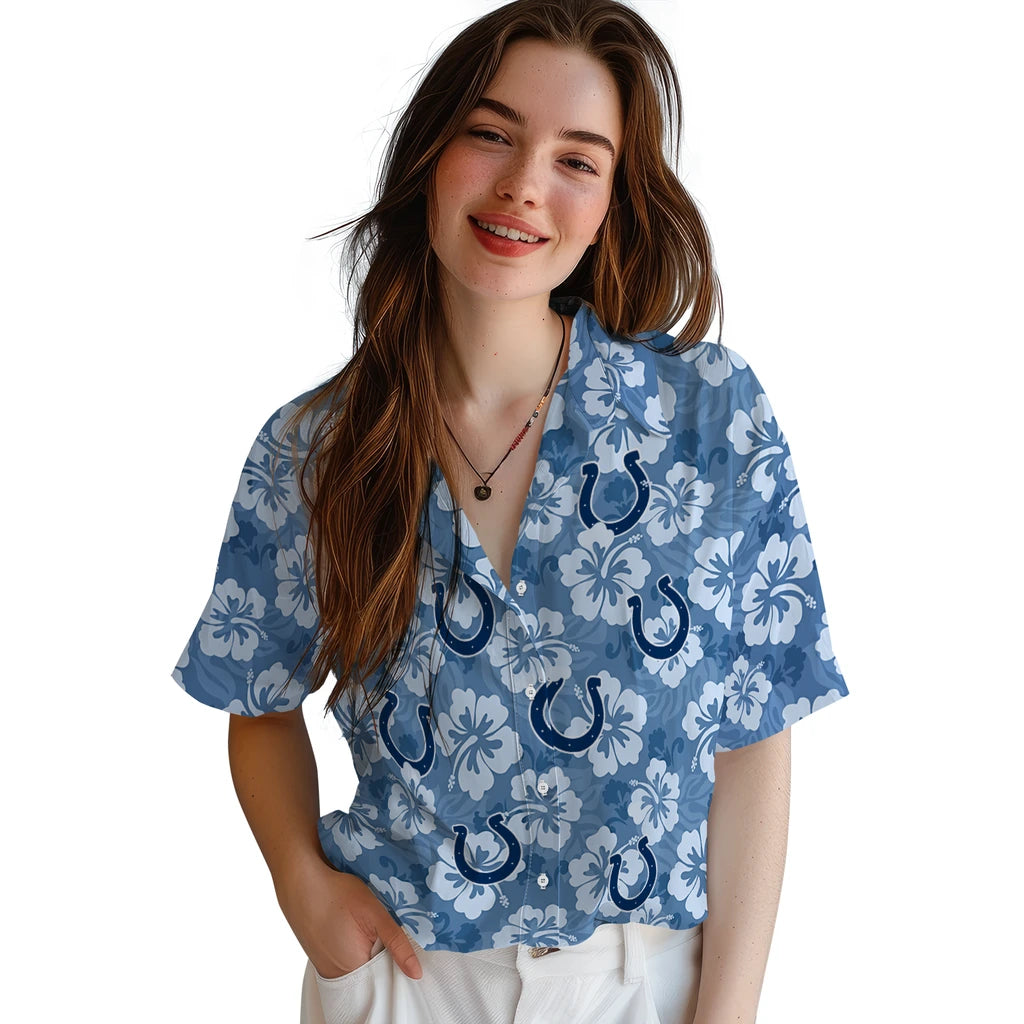 Indianapolis Colts Hawaiian Shirt - Hibiscus Cluster | Moonbestprint