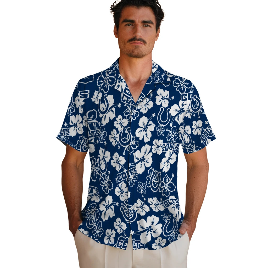 Indianapolis Colts Hawaiian Shirt - Hibiscus Flower Design | Moonbestprint