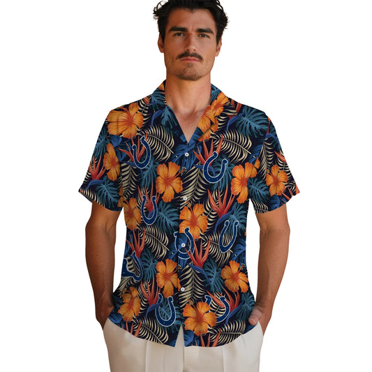Indianapolis Colts Hawaiian Shirt - Hibiscus Foliage | Moonbestprint