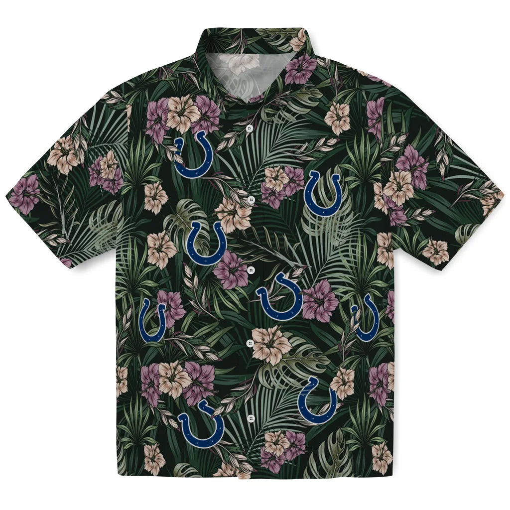 Indianapolis Colts Hawaiian Shirt - Hibiscus Leaves Pattern | Moonbestprint