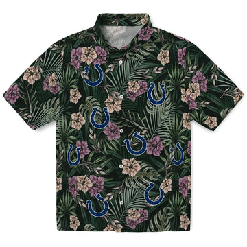 Indianapolis Colts Hawaiian Shirt - Hibiscus Leaves Pattern | Moonbestprint