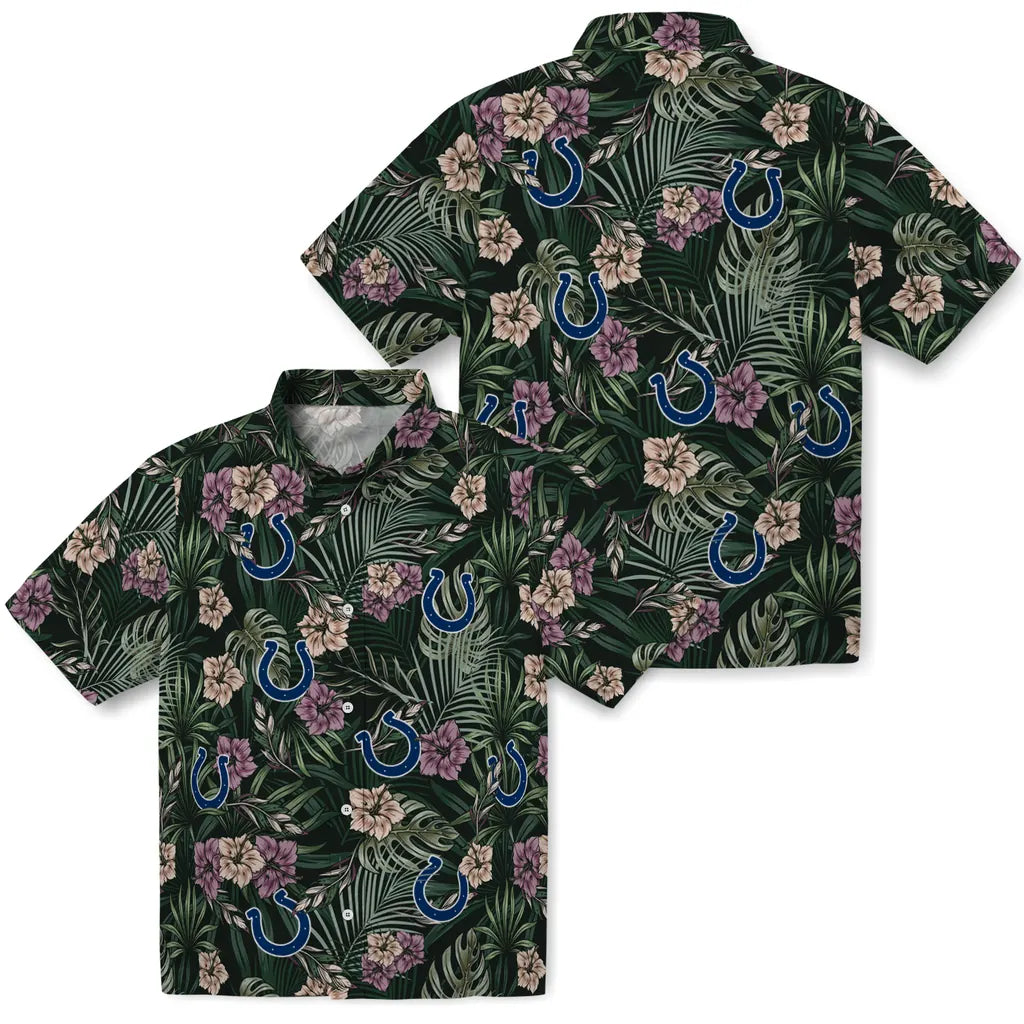 Indianapolis Colts Hawaiian Shirt - Hibiscus Leaves Pattern | Moonbestprint