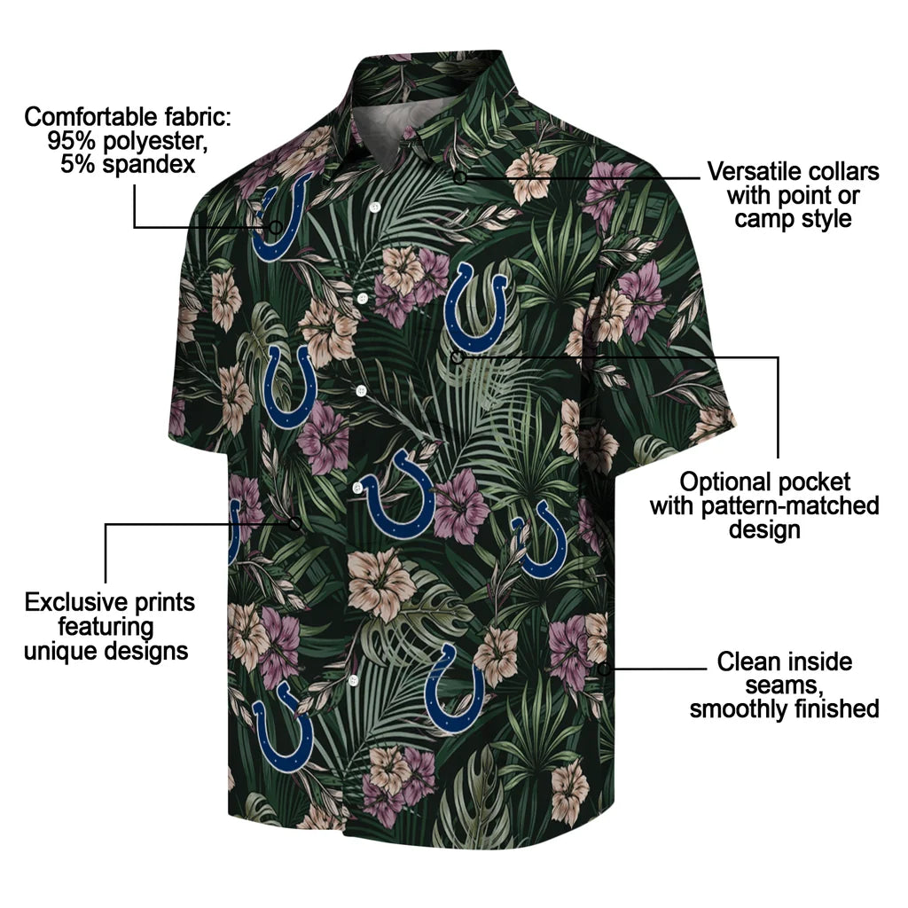 Indianapolis Colts Hawaiian Shirt - Hibiscus Leaves Pattern | Moonbestprint