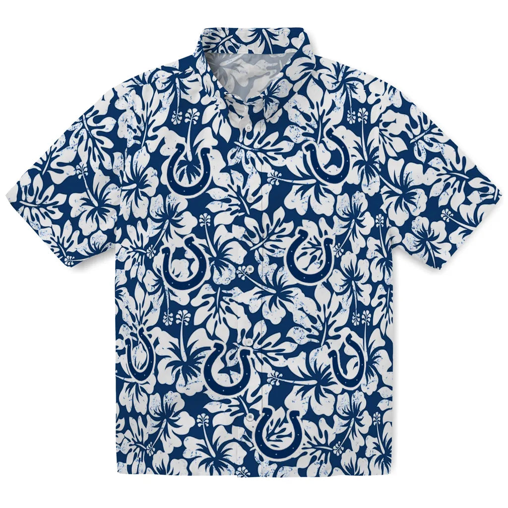 Indianapolis Colts Hawaiian Shirt - Hibiscus Motif | Moonbestprint